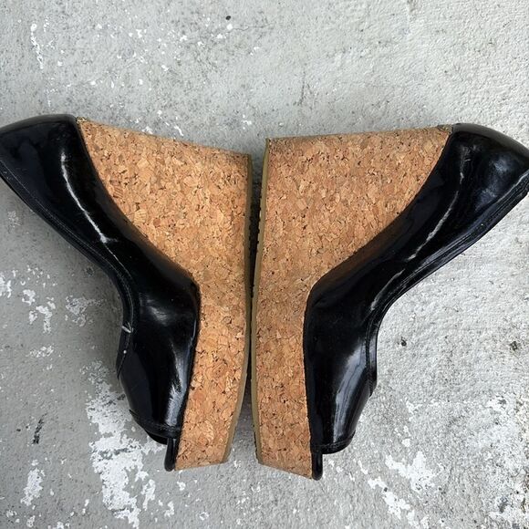 Jimmy Choo patent leather peep toe cork wedge - Picture 8 of 9